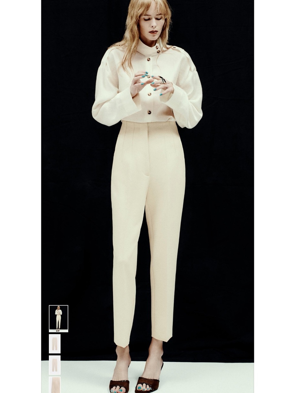 Zara Cream High-Waist Tailored Trousers